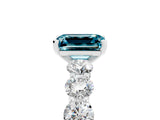 White gold Emerald Cut Blue Topaz Prong Setting with Side Stones on a Pave Band_5