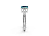 White gold Emerald Cut Blue Topaz Ring with Milgrain Pavé Band and Four-Prong Setting_14