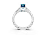 White gold Emerald Cut Blue Topaz Ring with Milgrain Pavé Band and Four-Prong Setting_15