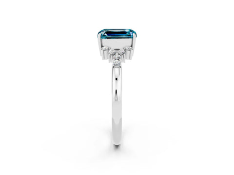 White gold Emerald Cut Blue Topaz Ring with Side Stones and Four-Prong Setting_38