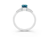 White gold Emerald Cut Blue Topaz Ring with Side Stones and Four-Prong Setting_39