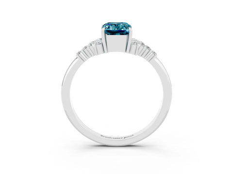 White gold Emerald Cut Blue Topaz Ring with Side Stones and Four-Prong Setting_39