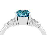 White gold Emerald Cut Blue Topaz Ring with Side Stones and Four-Prong Setting_40