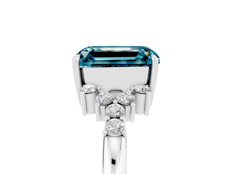 White gold Emerald Cut Blue Topaz Ring with Side Stones and Four-Prong Setting_41