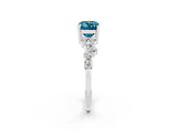 White gold Emerald Cut Blue Topaz Scattered Round Accent Ring with Prong Setting_26