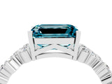 White gold Emerald Cut Blue Topaz Scattered Round Accent Ring with Prong Setting_28