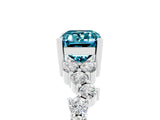 White gold Emerald Cut Blue Topaz Scattered Round Accent Ring with Prong Setting_29