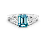 White gold Emerald Cut Blue Topaz Solitaire Celtic Knot Ring with Four-Prong Setting_12