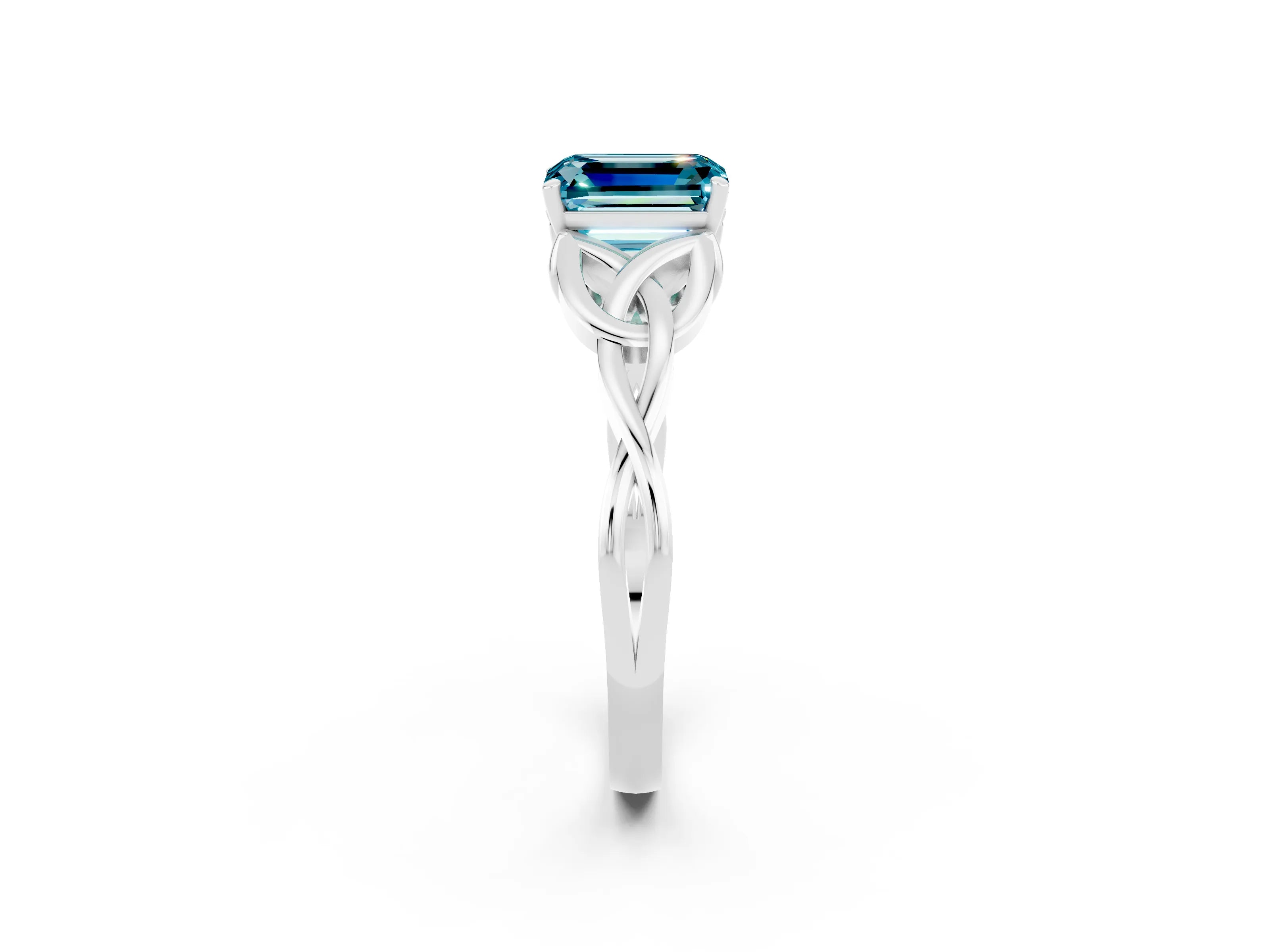 White gold Emerald Cut Blue Topaz Solitaire Celtic Knot Ring with Four-Prong Setting_14