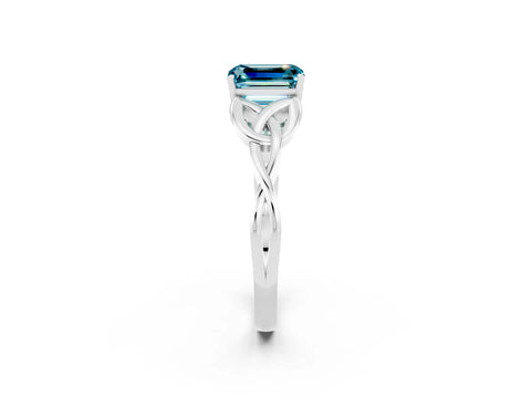 White gold Emerald Cut Blue Topaz Solitaire Celtic Knot Ring with Four-Prong Setting_14
