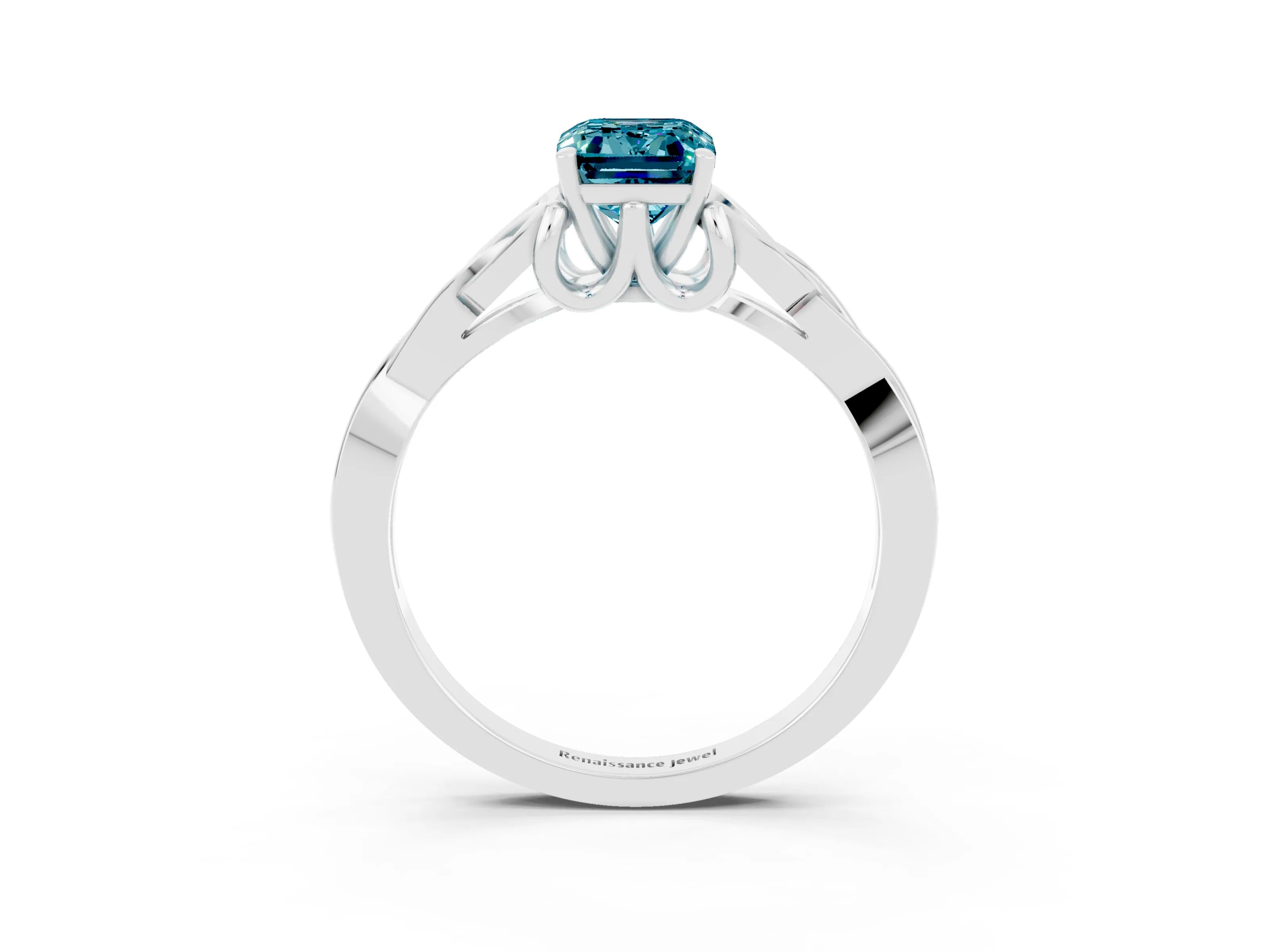 White gold Emerald Cut Blue Topaz Solitaire Celtic Knot Ring with Four-Prong Setting_15