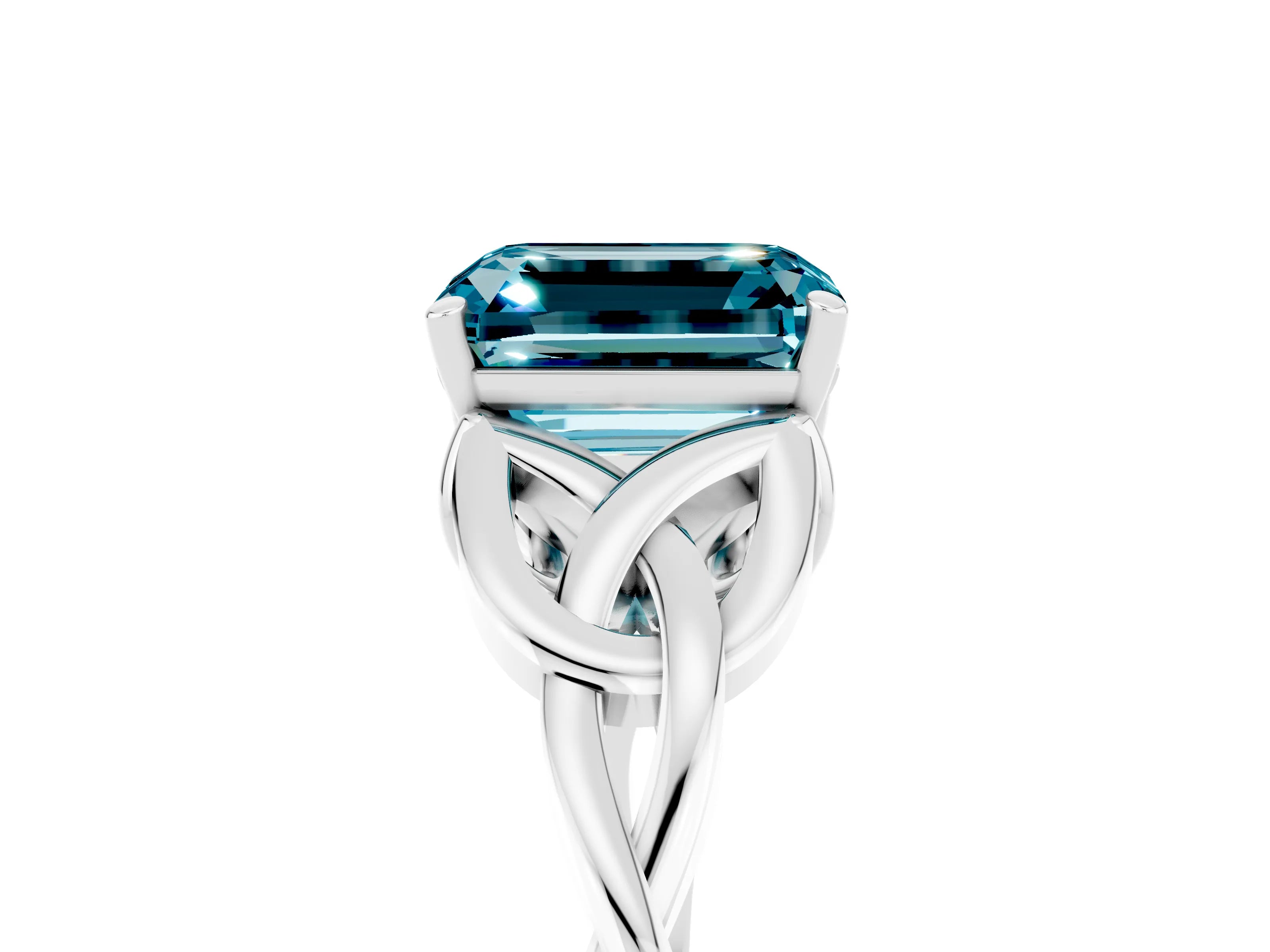 White gold Emerald Cut Blue Topaz Solitaire Celtic Knot Ring with Four-Prong Setting_17