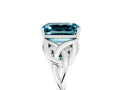 White gold Emerald Cut Blue Topaz Solitaire Celtic Knot Ring with Four-Prong Setting_17