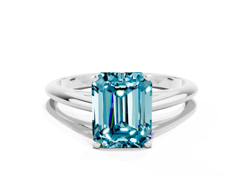 White gold Emerald Cut Blue Topaz Solitaire Engagement Ring with Cathedral Setting and Four-Prong Mount_12