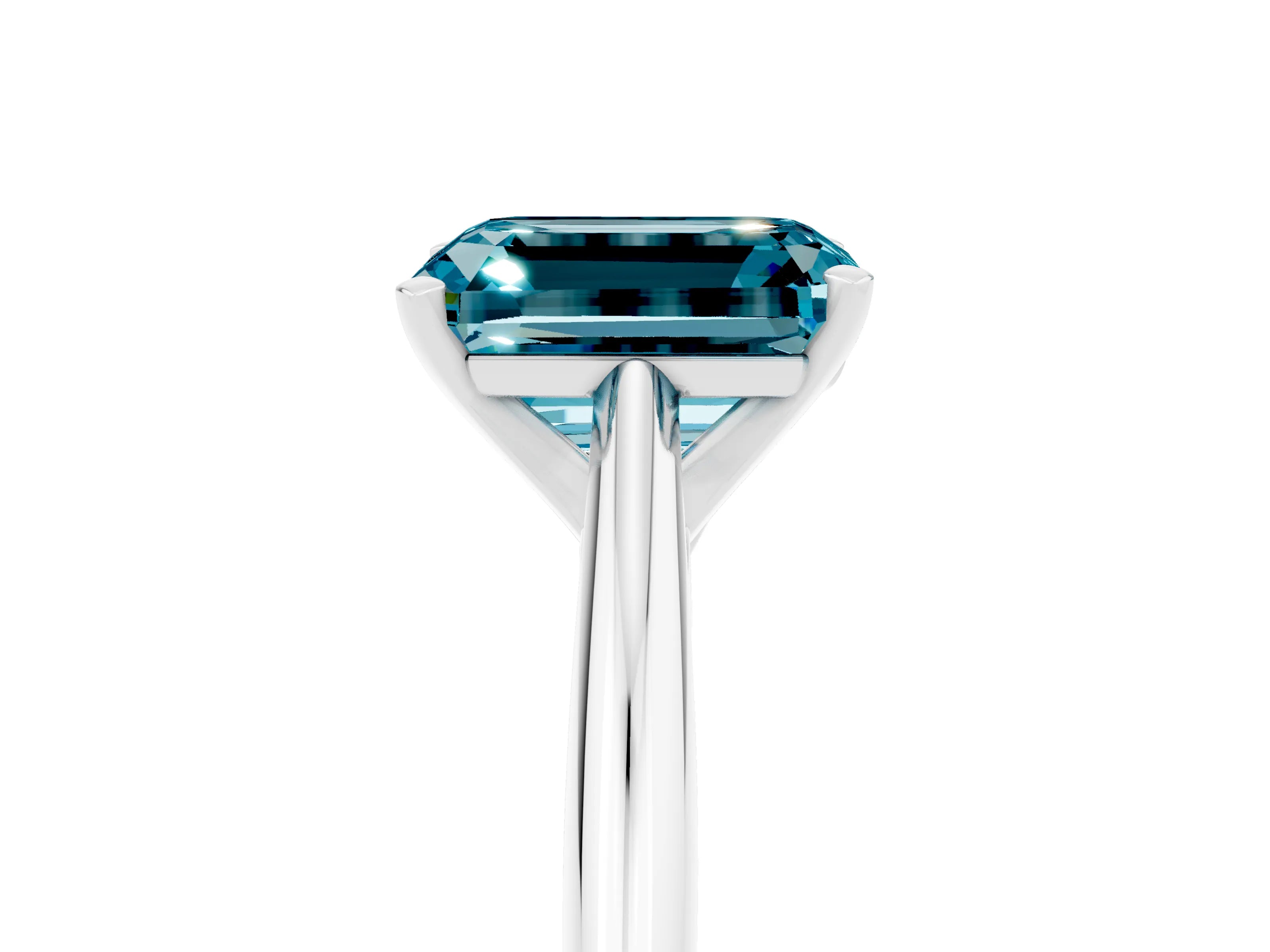 White gold Emerald Cut Blue Topaz Solitaire Engagement Ring with Cathedral Setting and Four-Prong Mount_17
