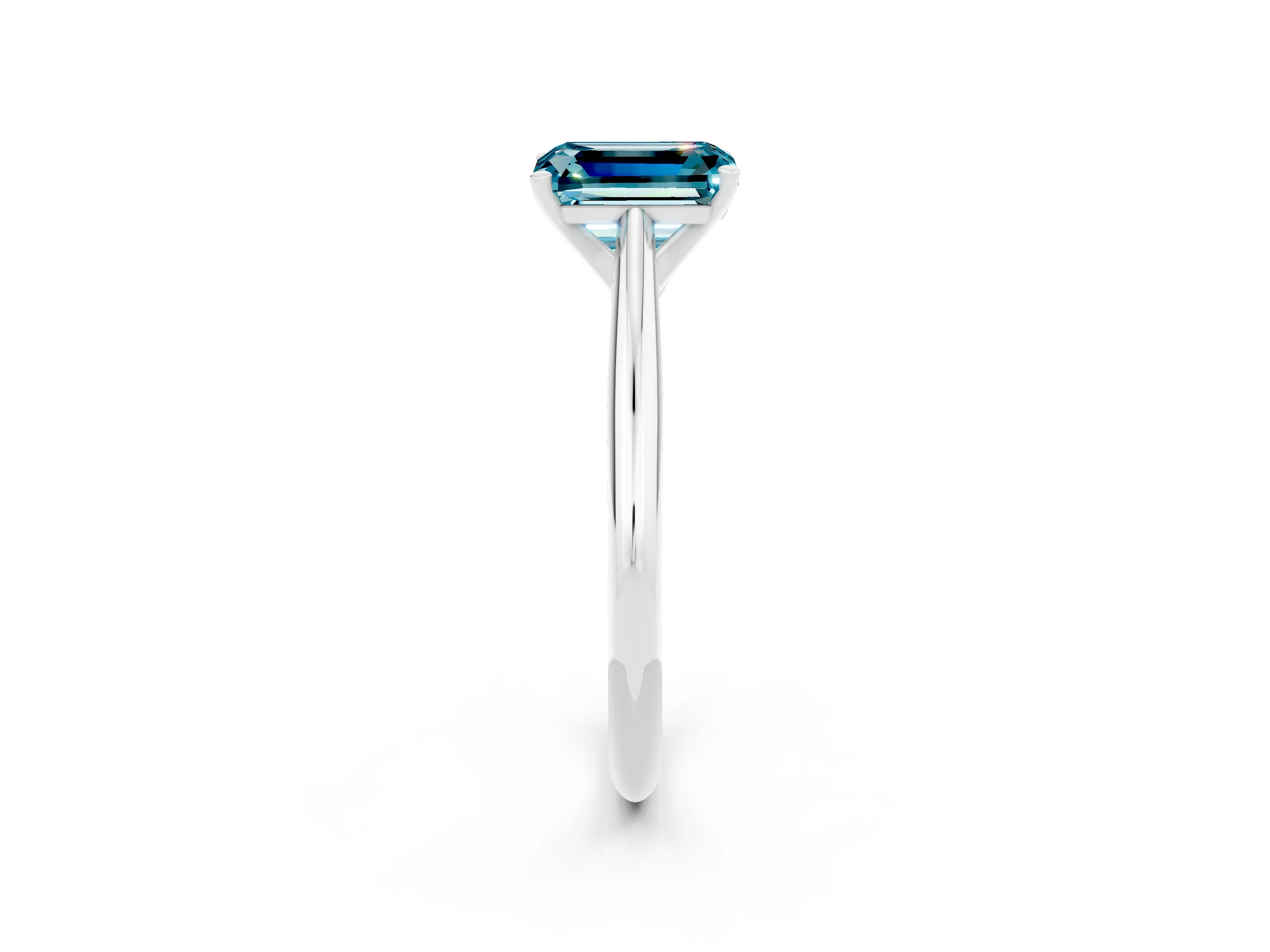 White gold Emerald Cut Blue Topaz Solitaire Engagement Ring with Cathedral Setting and Four-Prong Mount_26