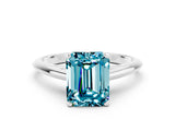 White gold Emerald Cut Blue Topaz Solitaire Engagement Ring with Cathedral Setting and Four-Prong Mount_30