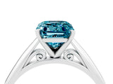 White gold Emerald Cut Blue Topaz Solitaire Engagement Ring with Cathedral Setting and Four-Prong Mount_34