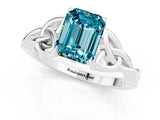 White gold Emerald Cut Blue Topaz Solitaire Engagement Ring with Celtic Knot Band and Four-Prong Setting_1