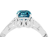 White gold Emerald Cut Blue Topaz Solitaire Engagement Ring with Celtic Knot Band and Four-Prong Setting_4