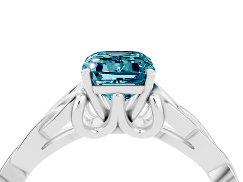 White gold Emerald Cut Blue Topaz Solitaire Engagement Ring with Celtic Knot Band and Four-Prong Setting_4