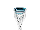 White gold Emerald Cut Blue Topaz Solitaire Engagement Ring with Celtic Knot Band and Four-Prong Setting_5
