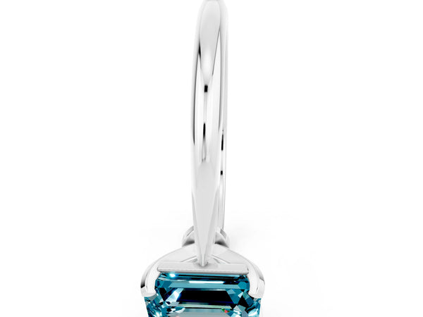 White gold Emerald Cut Blue Topaz Solitaire Engagement Ring with Classic Band and Four-Prong Setting