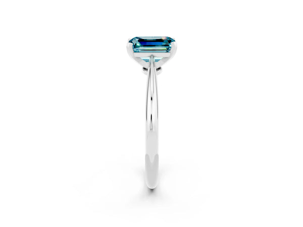 White gold Emerald Cut Blue Topaz Solitaire Engagement Ring with Classic Band and Four-Prong Setting
