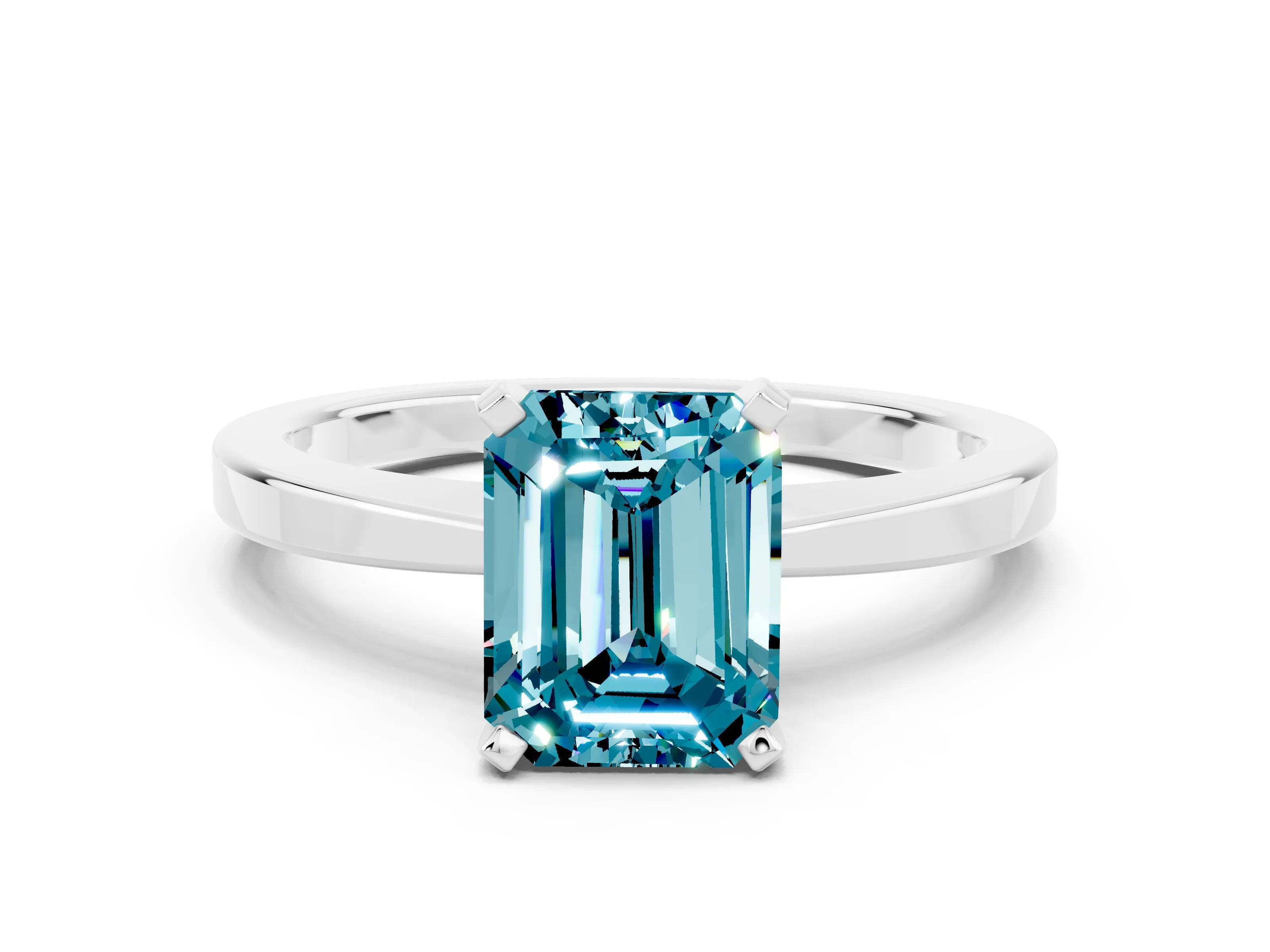 White gold Emerald Cut Blue Topaz Solitaire Engagement Ring with Classic Band and Four-Prong Setting_36