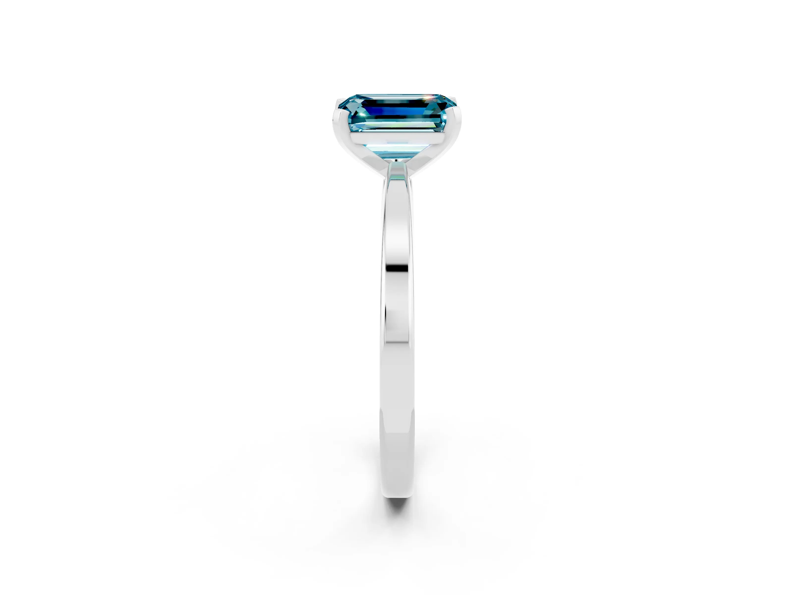 White gold Emerald Cut Blue Topaz Solitaire Engagement Ring with Classic Band and Four-Prong Setting_38