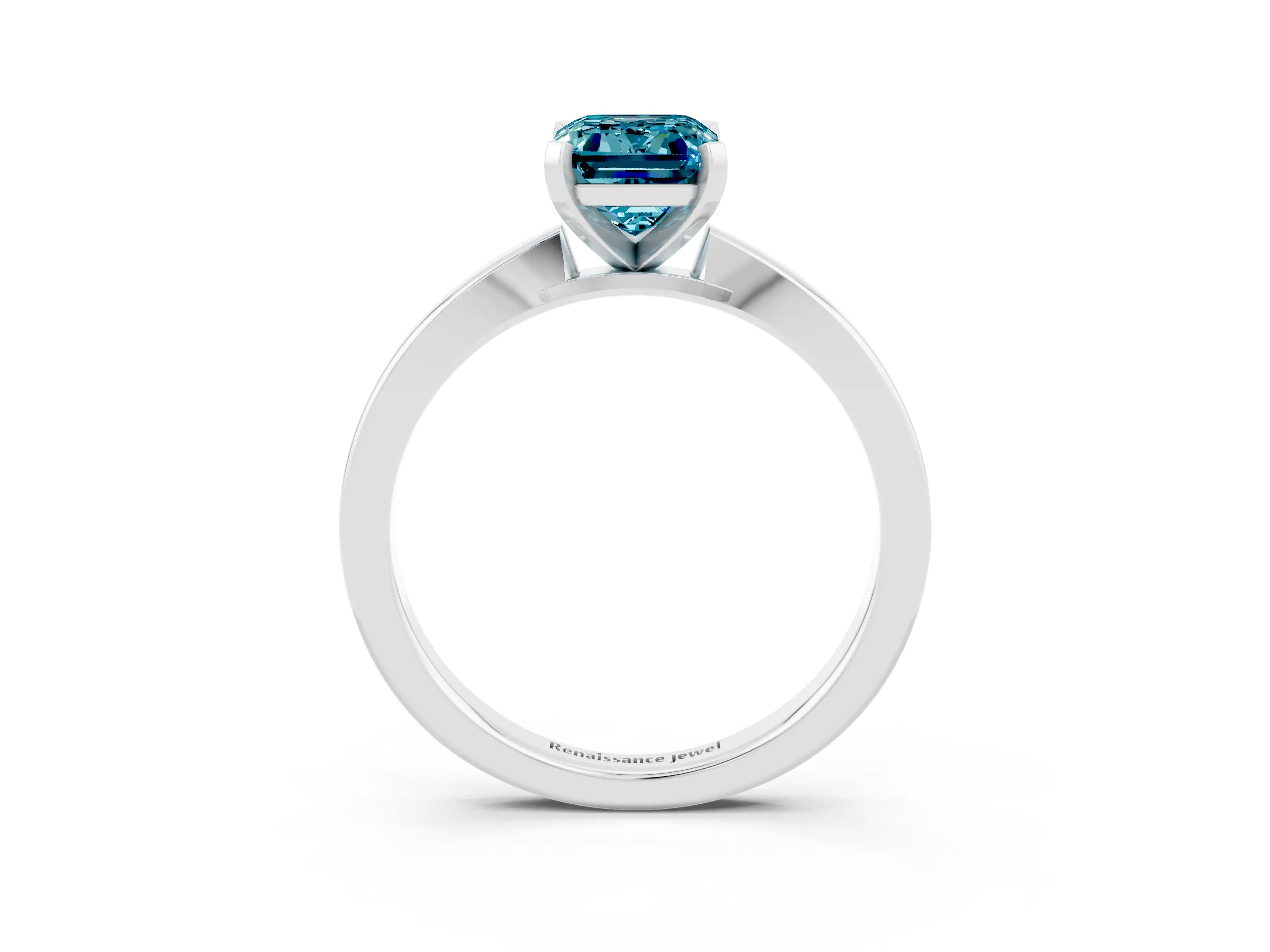 White gold Emerald Cut Blue Topaz Solitaire Engagement Ring with Classic Band and Four-Prong Setting_39