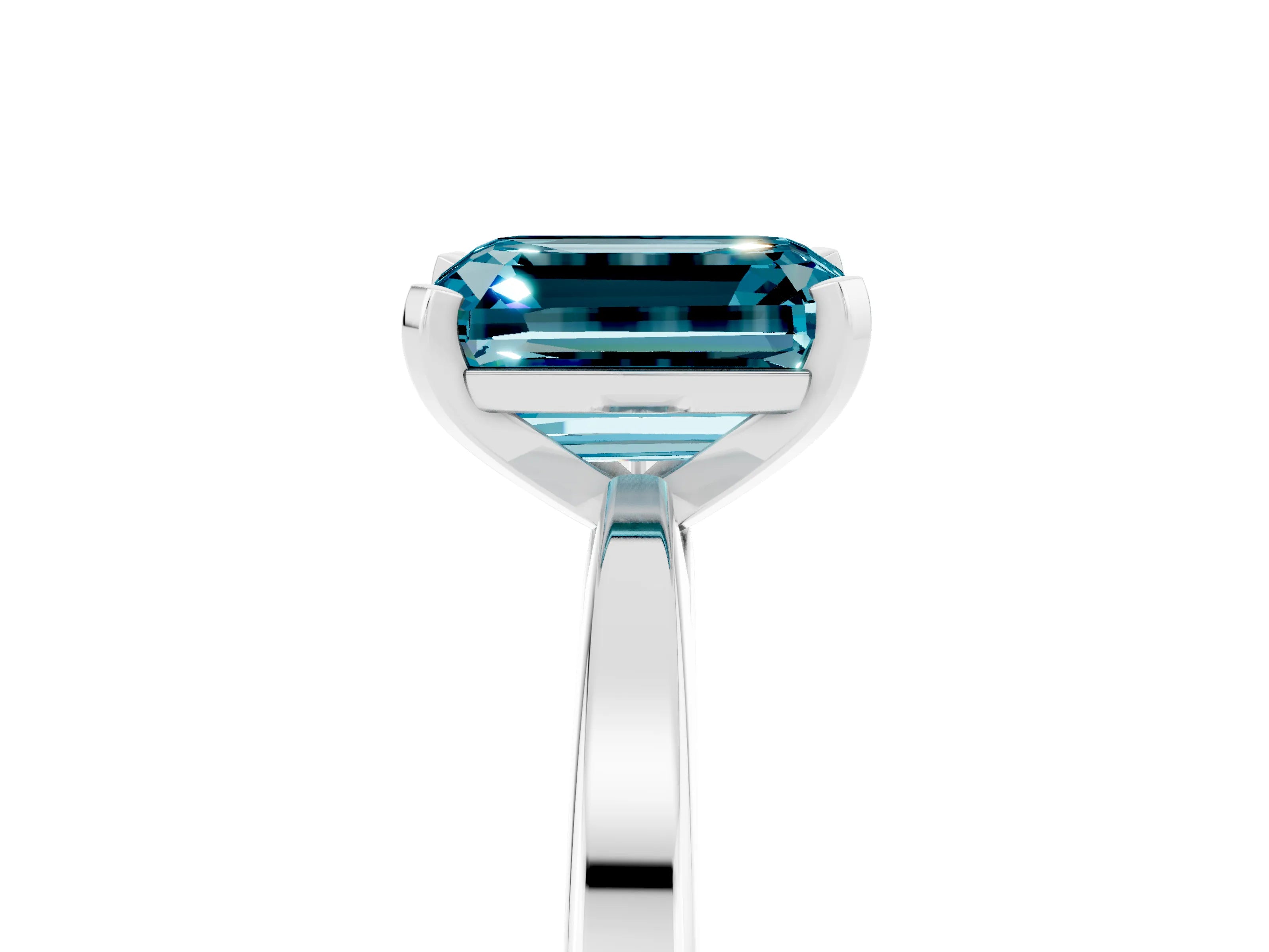 White gold Emerald Cut Blue Topaz Solitaire Engagement Ring with Classic Band and Four-Prong Setting_41