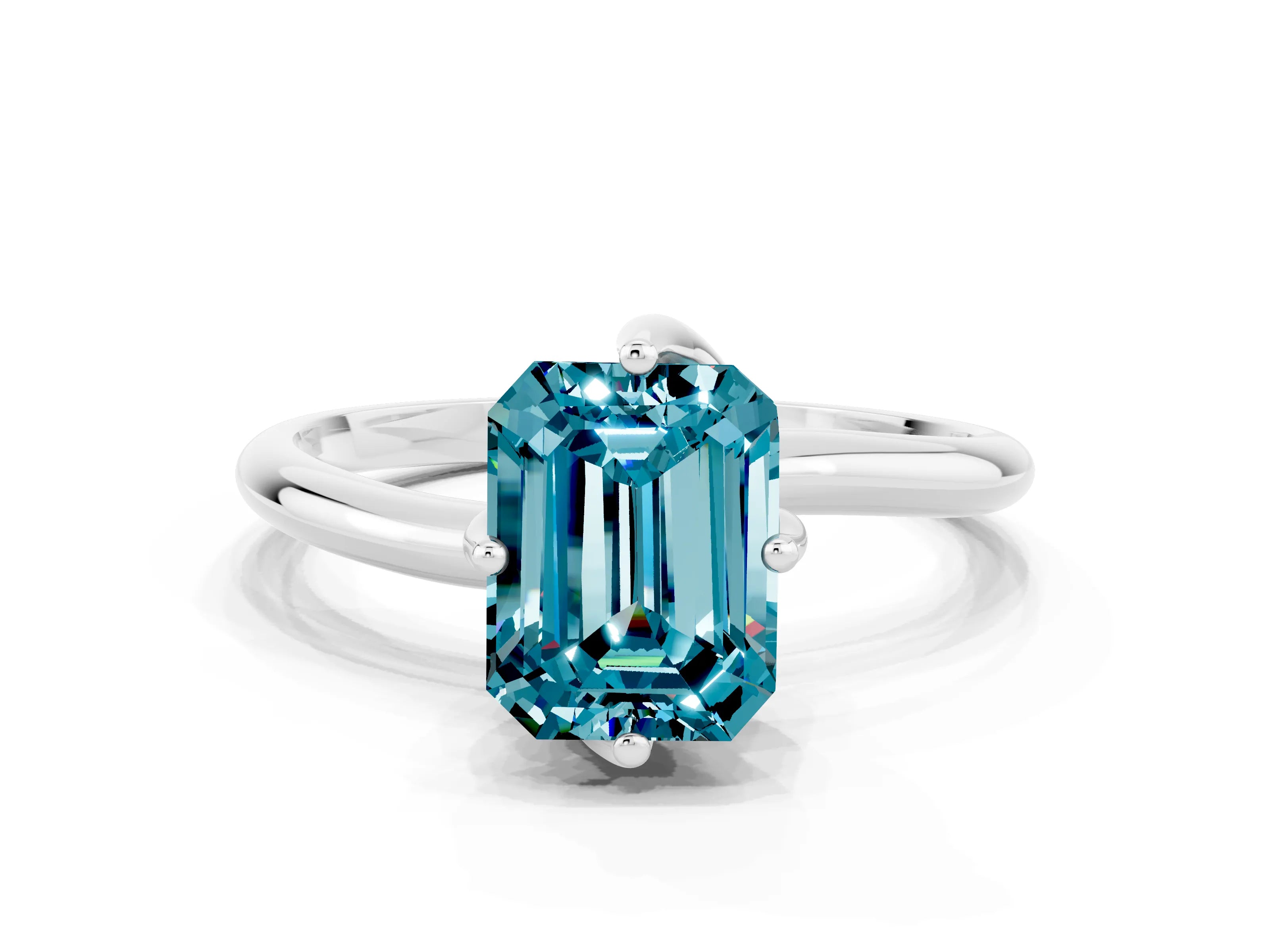 White gold Emerald Cut Blue Topaz Solitaire Engagement Ring with Four-Prong Setting and Classic Band_12