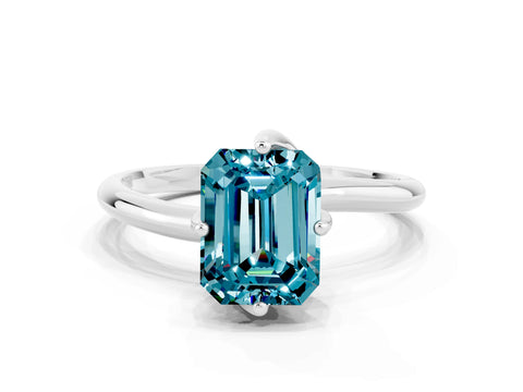 White gold Emerald Cut Blue Topaz Solitaire Engagement Ring with Four-Prong Setting and Classic Band_12