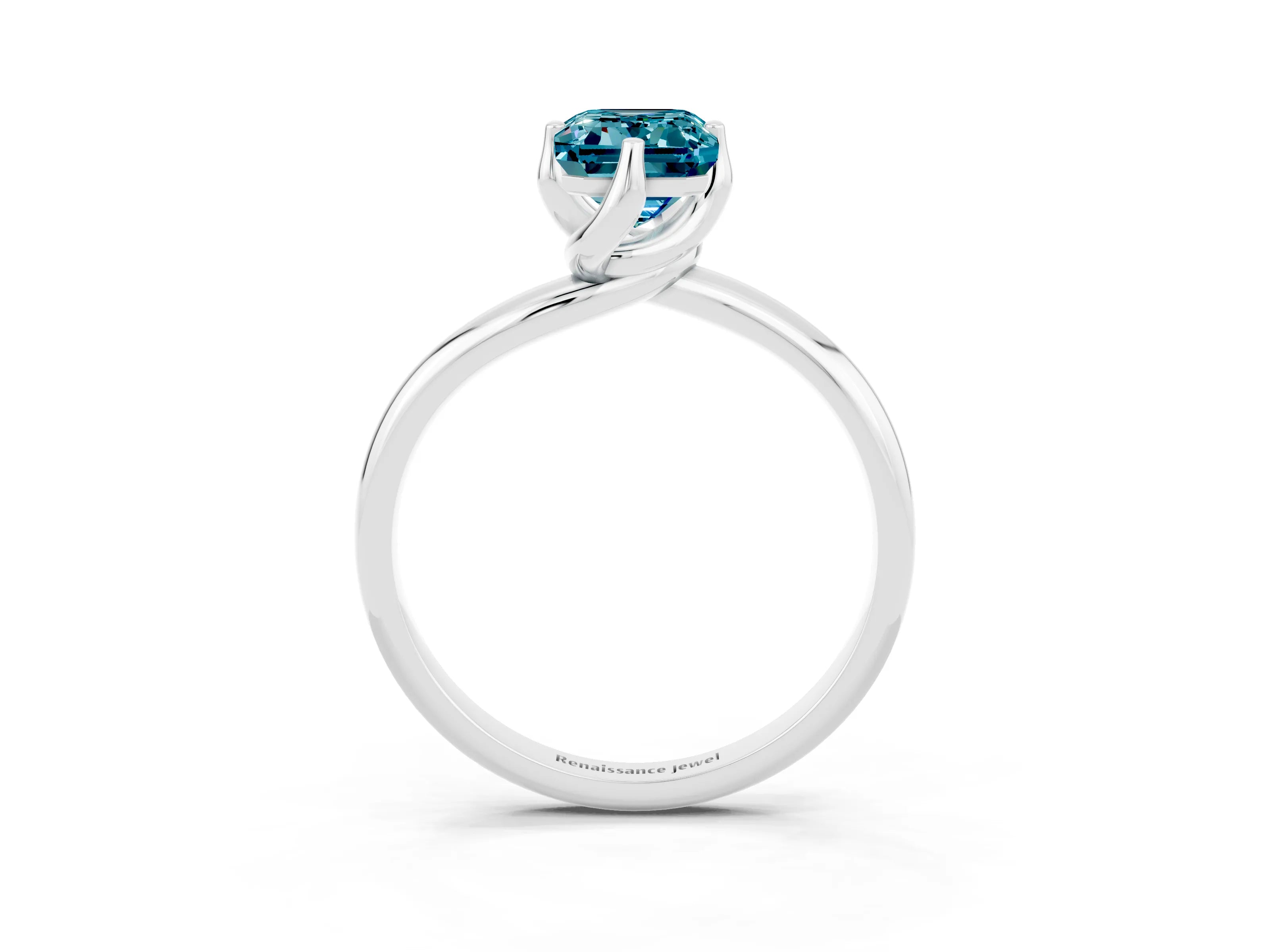 White gold Emerald Cut Blue Topaz Solitaire Engagement Ring with Four-Prong Setting and Classic Band_15