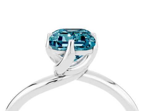 White gold Emerald Cut Blue Topaz Solitaire Engagement Ring with Four-Prong Setting and Classic Band_16