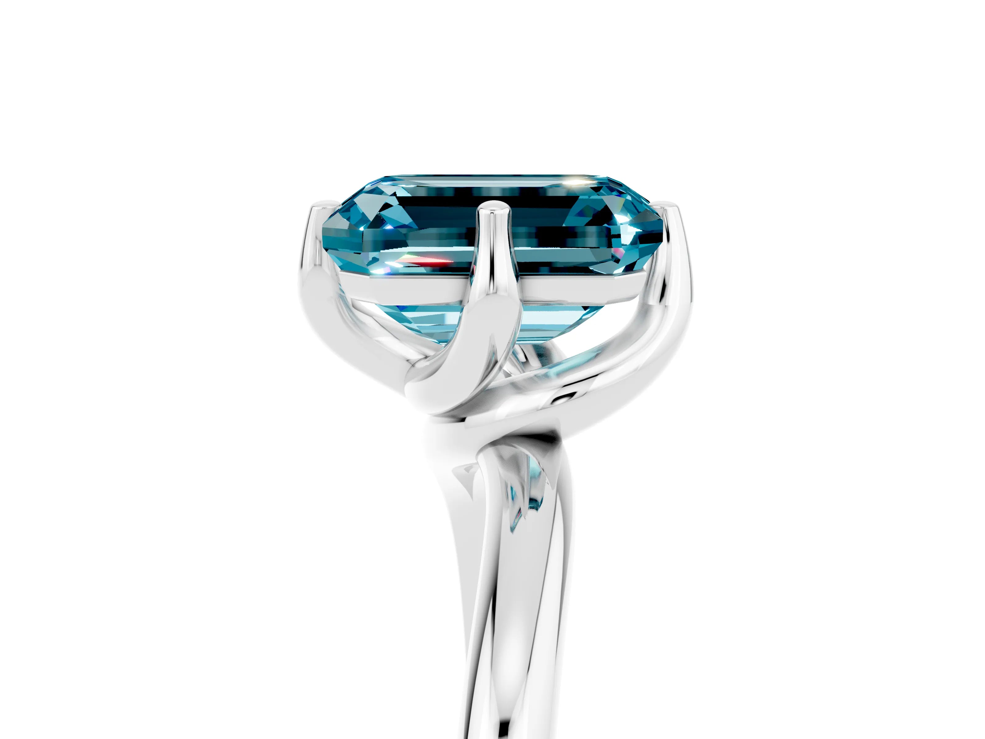 White gold Emerald Cut Blue Topaz Solitaire Engagement Ring with Four-Prong Setting and Classic Band_17
