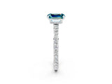 White gold Emerald Cut Blue Topaz Solitaire Engagement Ring with Pavé Band and Four-Prong Setting_2