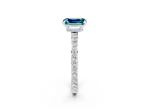 White gold Emerald Cut Blue Topaz Solitaire Engagement Ring with Pavé Band and Four-Prong Setting_2