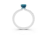 White gold Emerald Cut Blue Topaz Solitaire Engagement Ring with Pavé Band and Four-Prong Setting_3