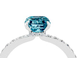 White gold Emerald Cut Blue Topaz Solitaire Engagement Ring with Pavé Band and Four-Prong Setting_4