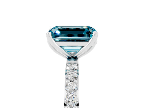 White gold Emerald Cut Blue Topaz Solitaire Engagement Ring with Pavé Band and Prong Setting_5