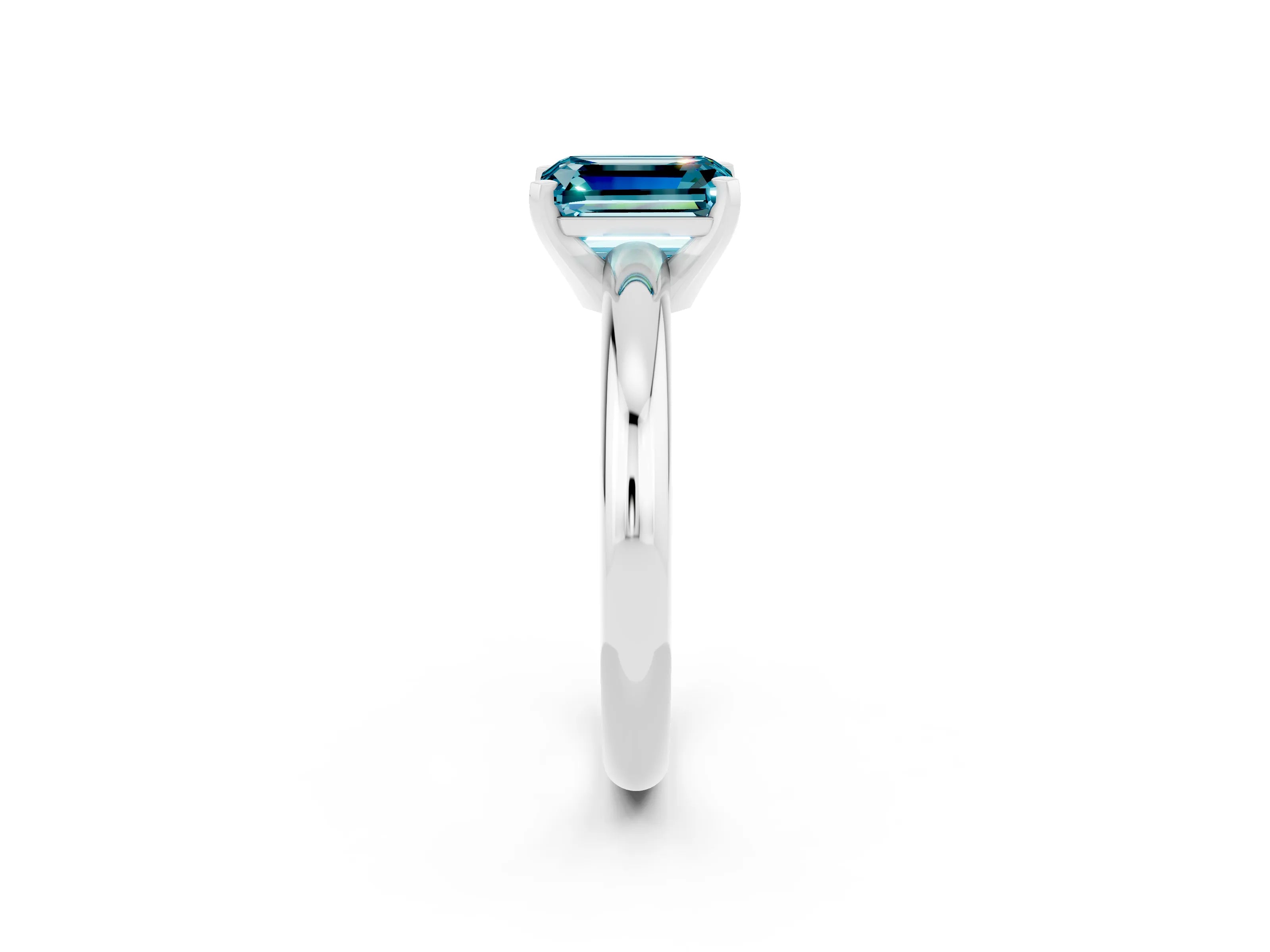 White gold Emerald Cut Blue Topaz Solitaire Engagement Ring with Round Band and Four-Prong Setting_2