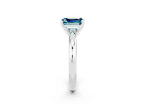 White gold Emerald Cut Blue Topaz Solitaire Engagement Ring with Round Band and Four-Prong Setting_2