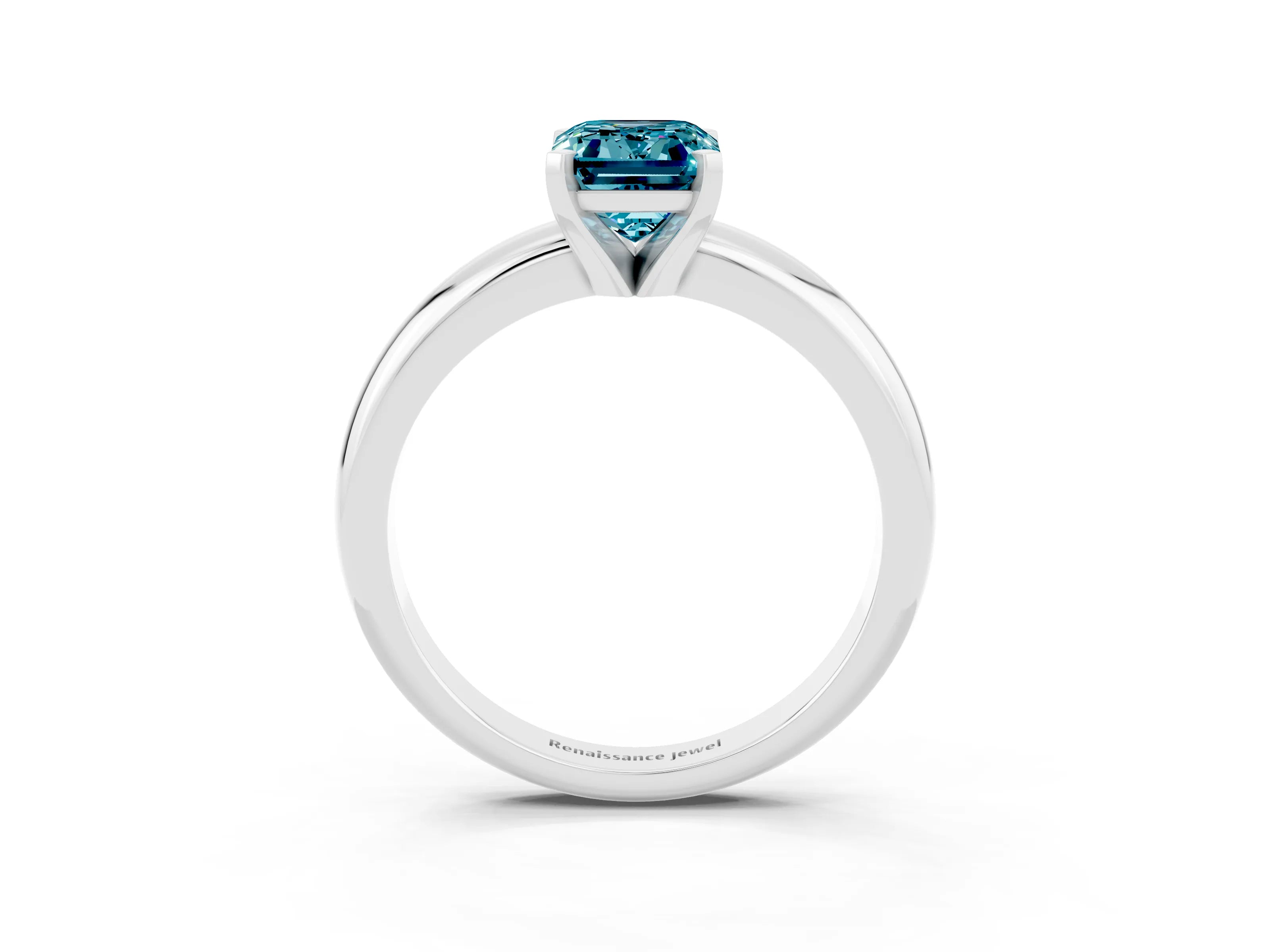White gold Emerald Cut Blue Topaz Solitaire Engagement Ring with Round Band and Four-Prong Setting_3