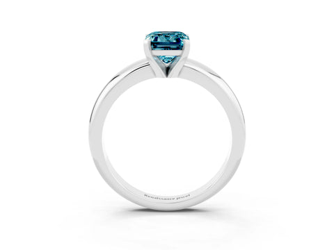 White gold Emerald Cut Blue Topaz Solitaire Engagement Ring with Round Band and Four-Prong Setting_3
