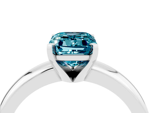 White gold Emerald Cut Blue Topaz Solitaire Engagement Ring with Round Band and Four-Prong Setting_4