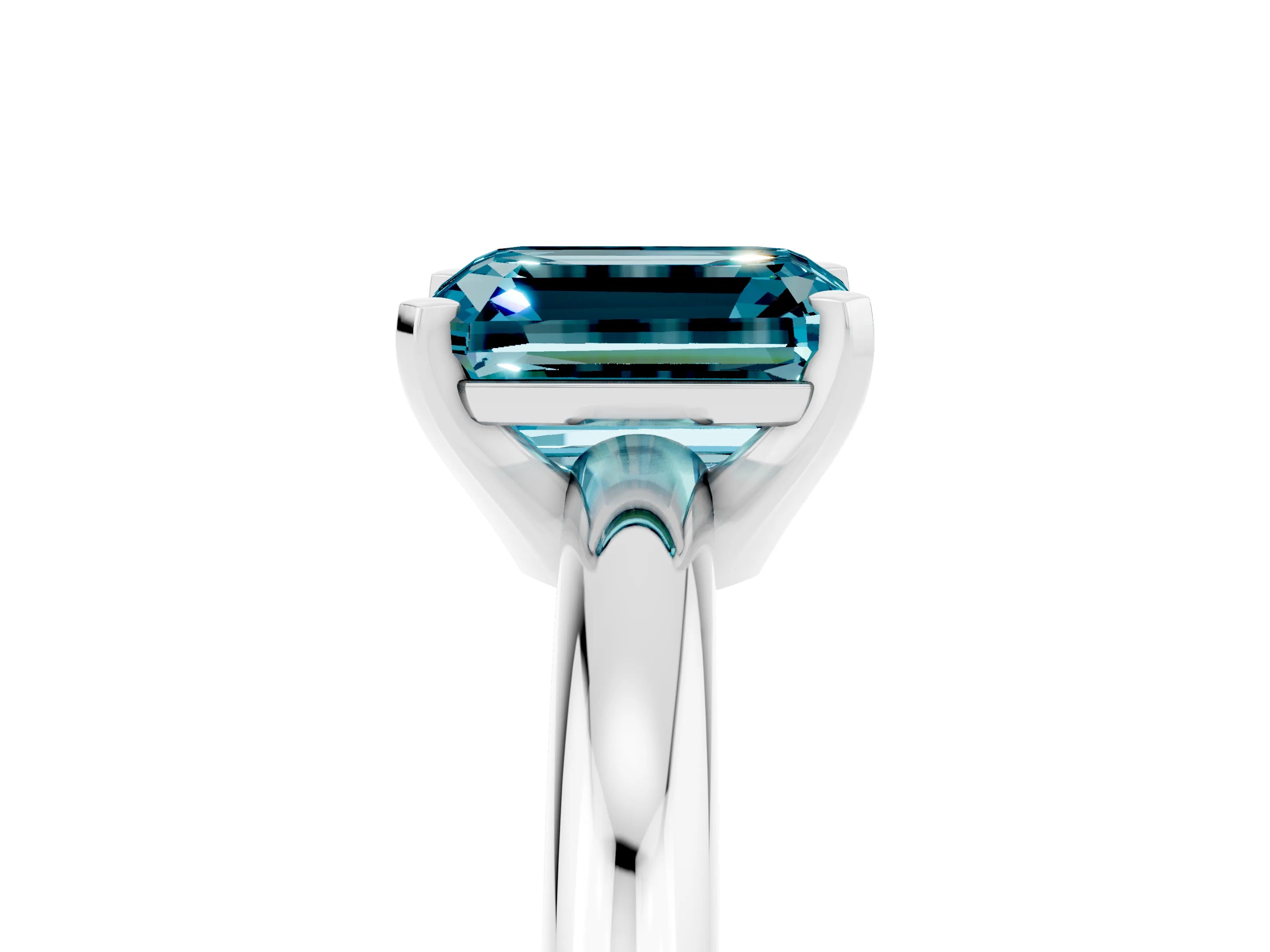 White gold Emerald Cut Blue Topaz Solitaire Engagement Ring with Round Band and Four-Prong Setting_5