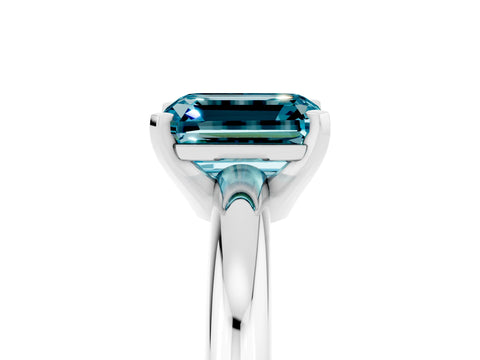White gold Emerald Cut Blue Topaz Solitaire Engagement Ring with Round Band and Four-Prong Setting_5
