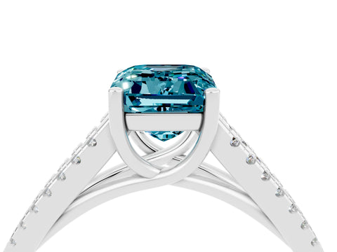 White gold Emerald Cut Blue Topaz Solitaire Engagement Ring with Split Shank Pavé Band_4